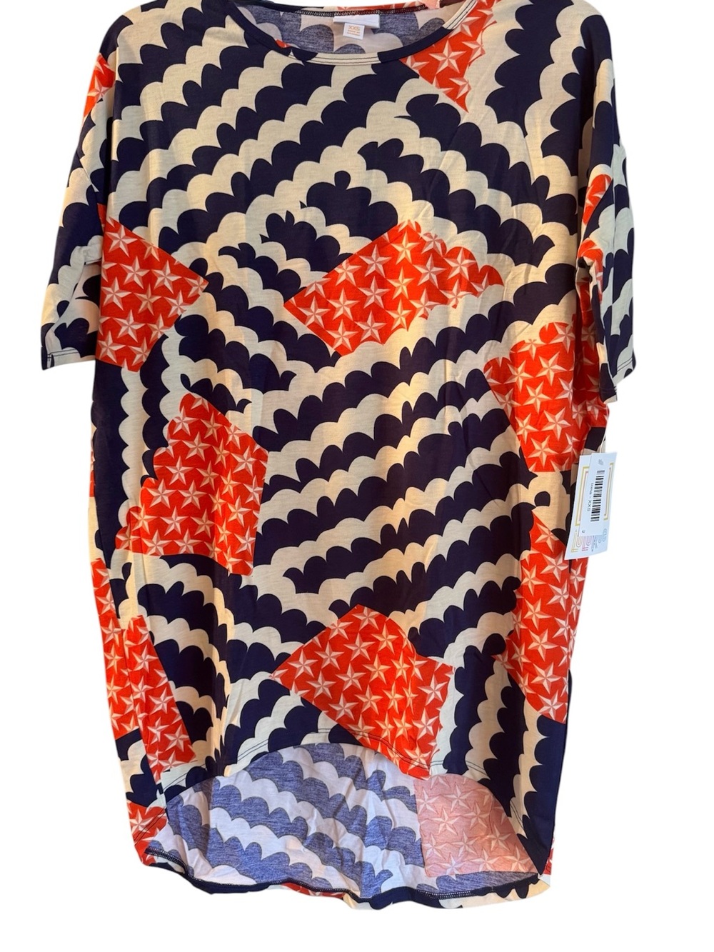 NWT LuLaRoe Red, White and Blue Scallop Print Top